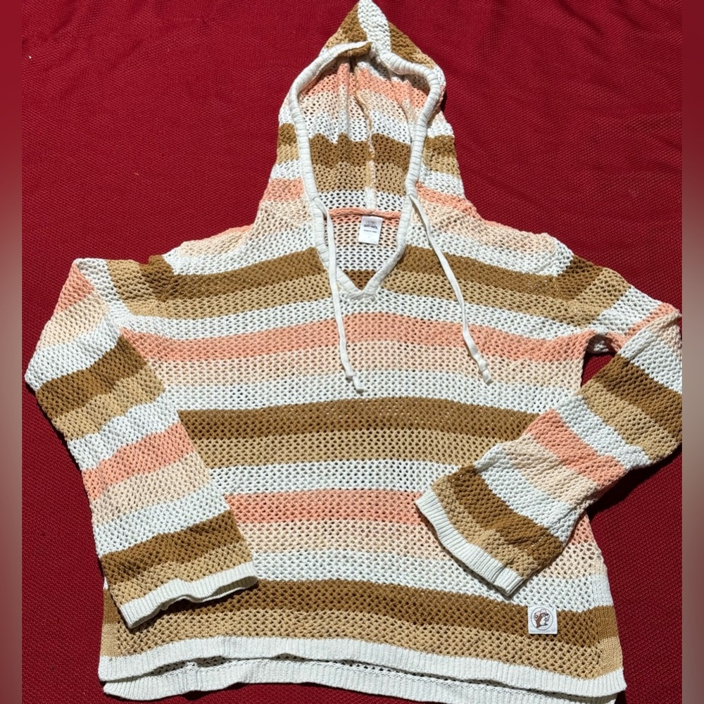 Striped Knit Hooded Swim Coverup